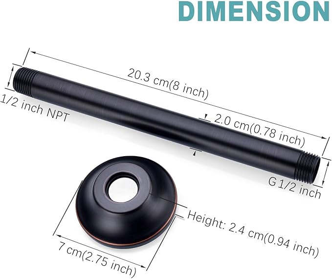 BESTILL 8 Inch Ceiling Mount Rain Shower Head Arm and Flange, Oil Rubbed Bronze