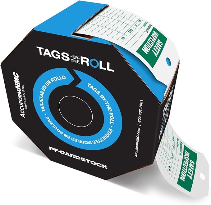 Accuform 250 Inspection and Status Record Tags by-The-Roll, Safety Inspection, US Made OSHA Compliant Tags, Waterproof PF-Cardstock, Resists Tears, 6.25"x3", TAR734