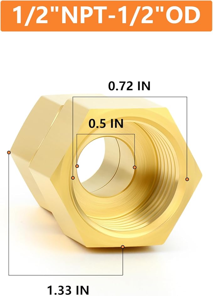 GASHER 5PCS Brass Compression Tube Pipe Fitting Connector, 1/2" Tube OD x 1/2" NPT Female Connector