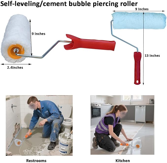 Self Leveling Concrete Tool Epoxy Floor Kit Spiked Roller for Bathroom Floors, Balconies, Toilets and Other Small Areas of The Ground Construction