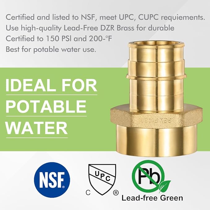 2 Pack Pex-A Female Adapter, 1 Inch Female NPT to 1Inch PEX-A Brass Expansion PEX-A Fittings,Zero-Lead Brass NSF/ANSI 61 NSF 372 Certificate, ASTM F1960 Certified
