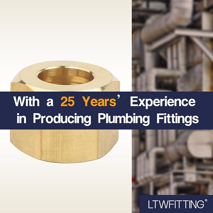 LTWFITTING 5/16-Inch Brass Compression Nut,Brass Compression Fitting(Pack of 25)