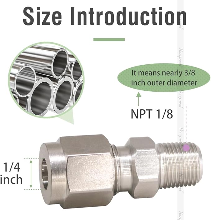 Stainless Steel 304 Compression Fitting to connect 1/4 inch OD tube x 1/8 NPT Male thread Coupler, for brass copper stainless steel tubing (2 pcs)