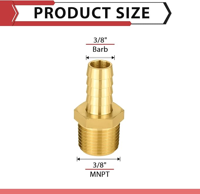 (Pack of 20) EFIELD Brass Hose Barb Fitting Adapter, 3/8" Barb x 3/8" NPT Male Pipe Fitting,(BARB006-20PCS)