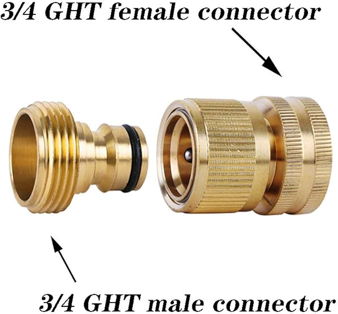 Garden Hose Quick Connectors, Solid Brass 3/4 inch GHT Thread Easy Connect Fittings No-Leak Water Hose Male Female Value Pack (3)