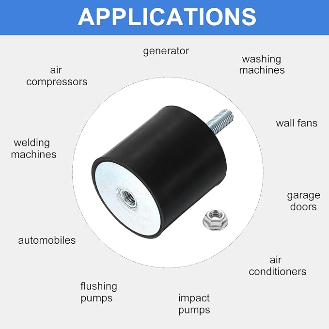 uxcell M10 Rubber Mounts, 1Pcs 60x60mm(DxH) Rubber Cylindrical Anti Vibration Isolator Shock Absorber with Lock Nut for Car Bobbin Generator Air Compressors