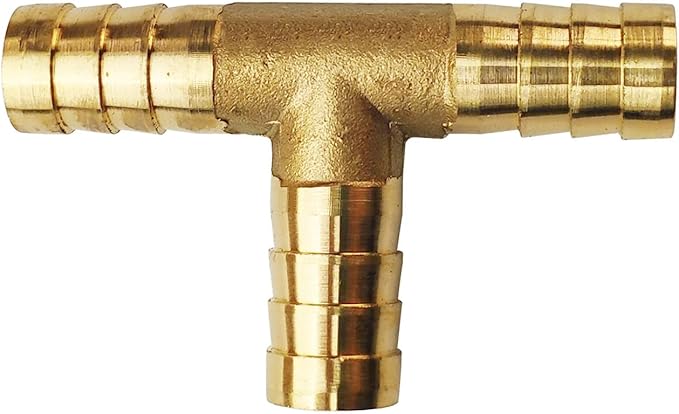 2PCs 3/8" Brass Hose Barb Fitting Tee 3 way Barbed Splicer Mender Union Fitting with 6PCs Hose Clamp for Oil Water Air