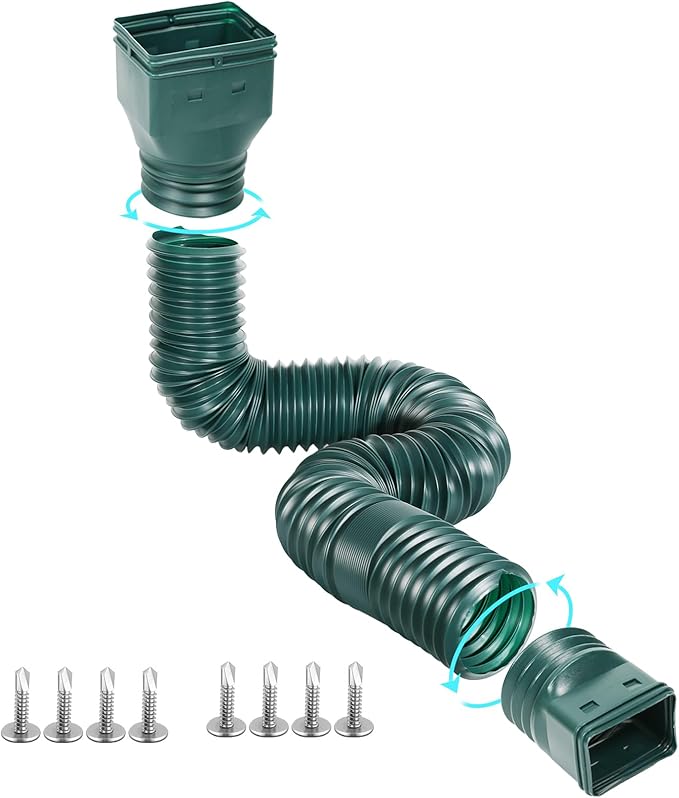 1 Pack Flexible Gutter Downspout Extensions Extendable from 21" to 67", Downspout Extender Comes with Adapters, Thickened Down spout Drain Extension for Rainwater Drainage(Green)