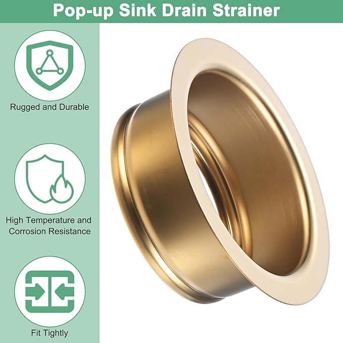 1-Pack Garbage Disposal Sink Flange, Kitchen Sink Replacement Accessories, Garbage Disposal Parts, Universal Flange Fit for 3-1/2 Inch Standard Sink Drain Hole [Gold]