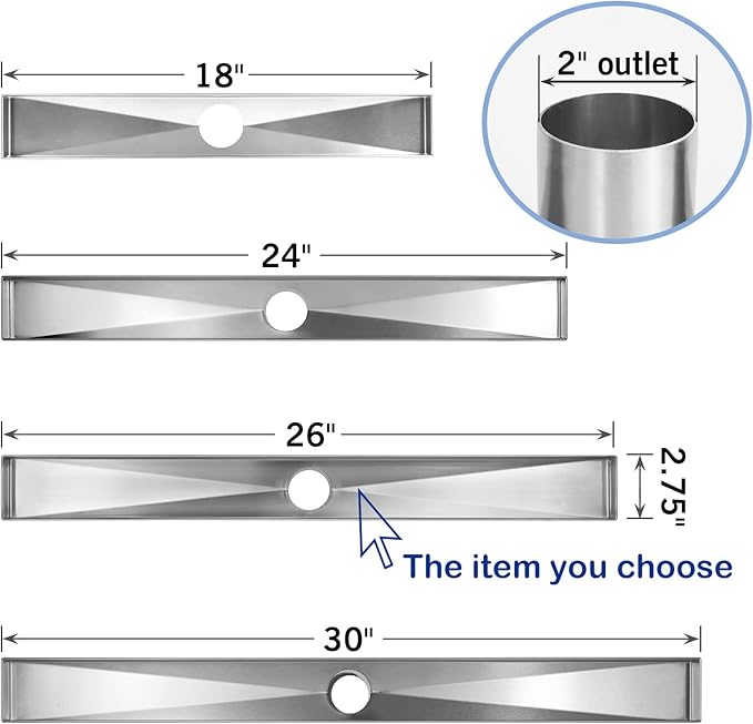 Linear Shower Drain 26", 304 Stainless Steel Floor Drain with Grid Drain Cover & Hair Strainer, Rectangular Shower Drain w/CUPC Certified, Brushed