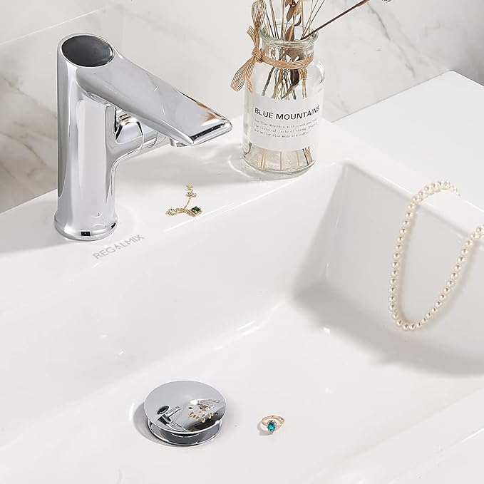 Pop Up Drain Without Overflow, Bathroom Sink Stopper for Vessel Vanity Sink 2 Pack Polished Chrome, All Metal - Big Cap Fit for Vessel or Undermount Sink, RM082A-P2