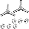 5/16" Hose Barb Fitting Equal Barbed Y Shaped 3 Way Wye Stainless Steel Tubing Joint Splicer Mender Adapter Union for Tubing Pipe Household Fuel Gas Liquid Air (2 Pcs with 6pcs Hose Clamps)