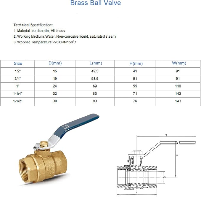 1 inch ball valve NPT Female Threaded Brass Ball Valve, US Standard 1” Brass Body Ball Valve, 600 WOG Full Port Ball Valves Heavy-Duty water shut off valve- 1 inch