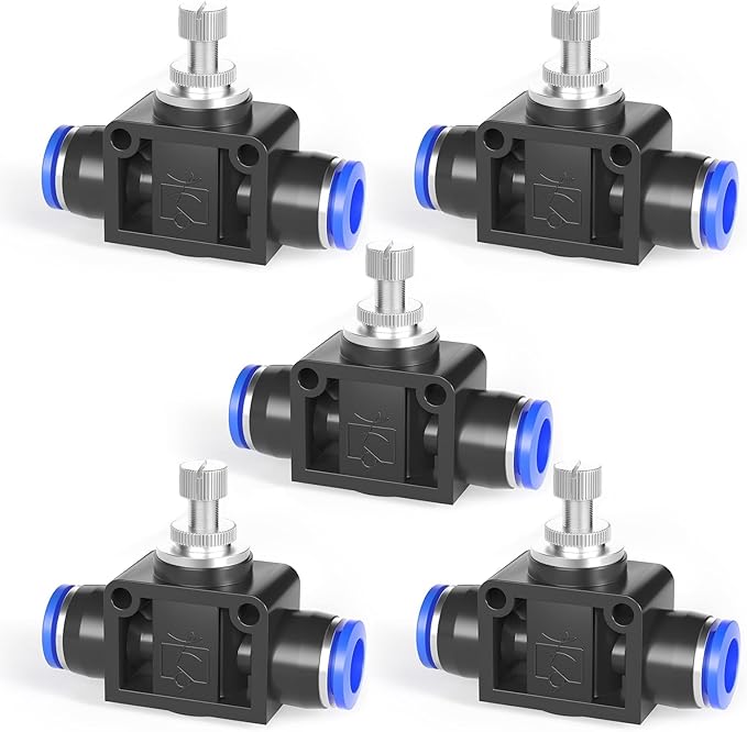 TAILONZ PNEUMATIC Air Flow Control Valve with Push-to-Connect Fitting, in-Line Speed Controller Union Straight - 6MM Tube OD x 6MM Tube OD SCF-6 （Pack of 5）