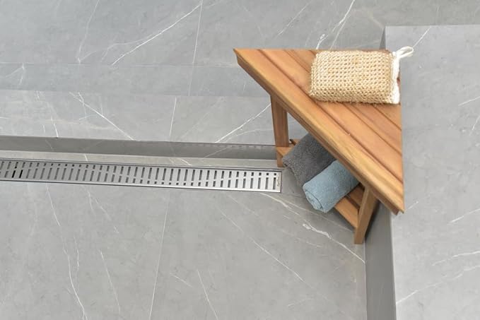 SereneDrains 304 Stainless Steel Brushed Nickel Linear Shower Drain Kit Wind Linear Shower Drains for Tile Floor Long Hair Catcher Strainer Grate Cover Bathroom (35 Inch)