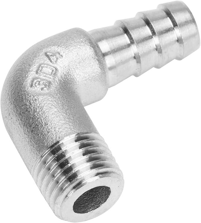 DERNORD 3/8" Hose Barb x 1/4" Male NPT Stainless Steel 90 Degree Elbow- Home Brew Pipe Fitting