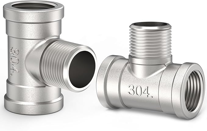 ChillWaves 304 Stainless Steel Pipe Fitting, Male Branch Tee 3/4" NPT Female x 3/4" NPT Male x 3/4" NPT Female Thread Adapter(2-PACK)