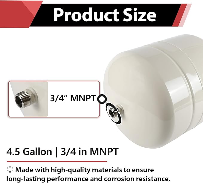 EFIELD Water Heater Expansion Tank, 4.5 Gallon, 3/4 in MNPT Connection, Thermal Pressure Protection, Safe for Potable Water,(TANK002)