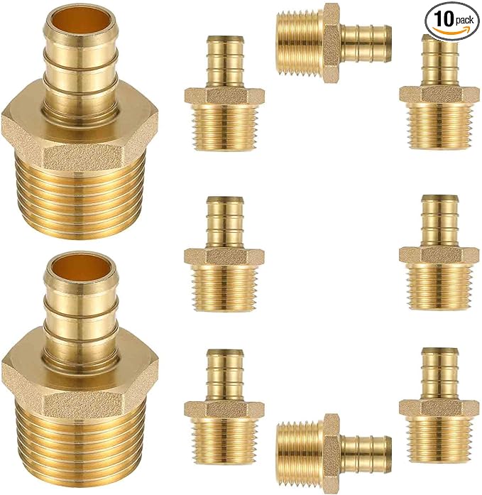 (10 Pack) Lidertik PEX Fittings 1/2 Inch Male NPT Adapter, 1/2" PEX F1807 to 1/2" NPT Male Threaded Adapter Brass