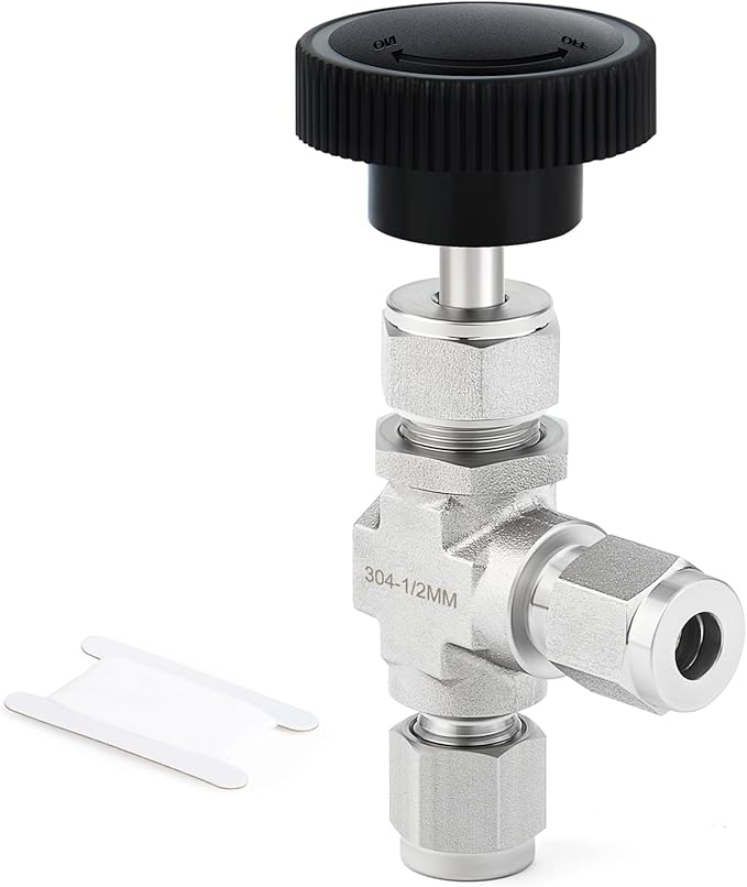 TAISHER 1PCS 304 Stainless Steel Compression Tube 90 Degree Needle Valve 1/2" Tube OD x 1/2" Tube OD For Flow Control Water Gas Oil
