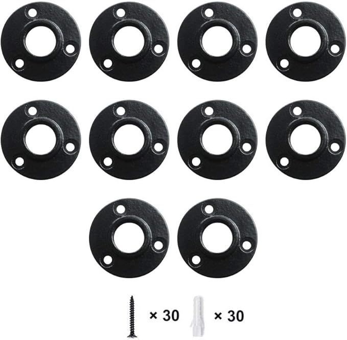 GeilSpace Floor Flange, Malleable Iron Pipe Fittings - Vintage DIY Industrial Shelving, Industrial Decor, Furniture DIY (3/4", Black)