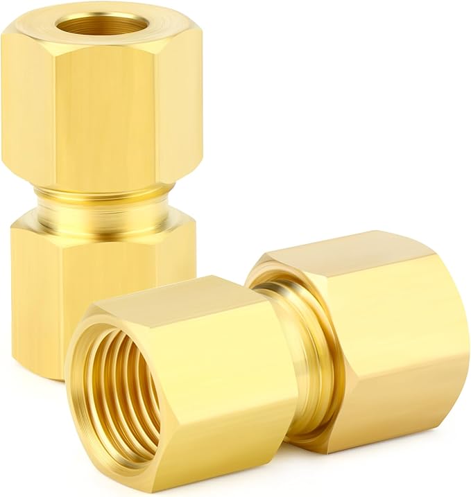 GASHER 10PCS Brass Compression Union Tube Pipe Fitting Connector, 1/4" Tube OD x 1/8" NPT Female Connector