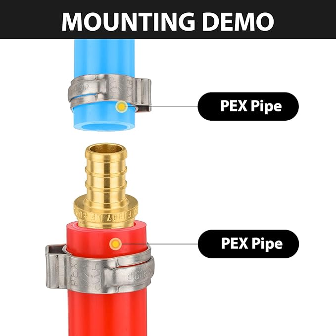 100-Pack Foskan 3/8" x 1/2" PEX Straight Reducing Coupling,Brass Crimp Fittings for PEX Tubing Pipe