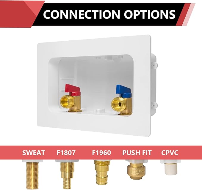EFIELD Premium Washing Machine Outlet Box with Center Drain, 1/2 inch x 3/4 inch MHT Connection MIP, White (Stainless Steel Hammer Arrestor),(WM031)