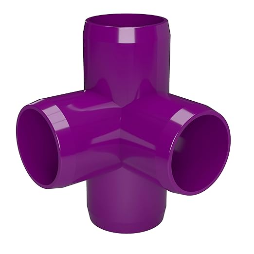 FORMUFIT 3/4” 4-Way Tee Furniture Grade PVC Fitting in Purple, Made in USA, UV-Resistant, Impact-Proof, 1.050” Actual Socket Diameter (Pack of 8) - F0344WT-PU-8