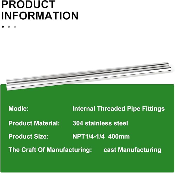 TAISHER 2PCS Stainless Steel Pipe Fittings, 1/4" NPT Female x 1/4" NPT Female Threaded, 16" Length Nipple Cast Pipe