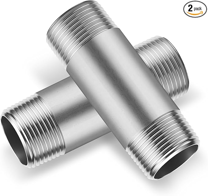 1/4"x2" 304 Stainless Steel Pipe, 1/4" NPT x 1/4" NPT Male Threaded Nipple, SCH40 Heavy Duty Pre-Cut Steel Pipe for Plumbing Gas, Hydraulic, and Industrial Applications(2", 2 Piece)