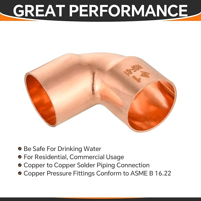 HeSun 50-Pack Copper Fittings, 1-Inch Short Radius 90-Degree Copper Elbow, C x C with Sweat Solder Connection