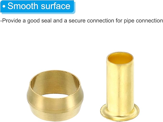 PATIKIL Brass Compression Sleeves Ferrules for 3/8 Inch OD Hose Tube, 20 Pack Brass Ferrule Brass Compression Insert Fitting Assortment Kit for Air Water Gas Pipe