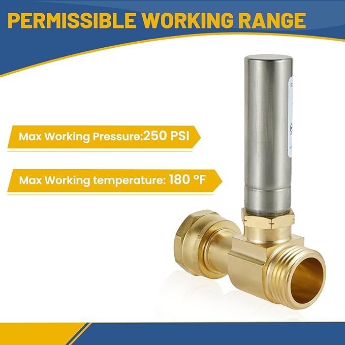 Water Hammer Arrestor,3/4 Inch Swivel FHT x 3/4 Inch MHT Stainless Steel Water Arrestor for Washing Machine Connection(5PACK, Straight Stainless Steel Arrestor)(HAMMER020-5Pack)