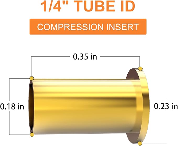 GASHER 200PCS Brass Compression Fitting, Brass Compression Insert Tube Support 1/4" Tube OD
