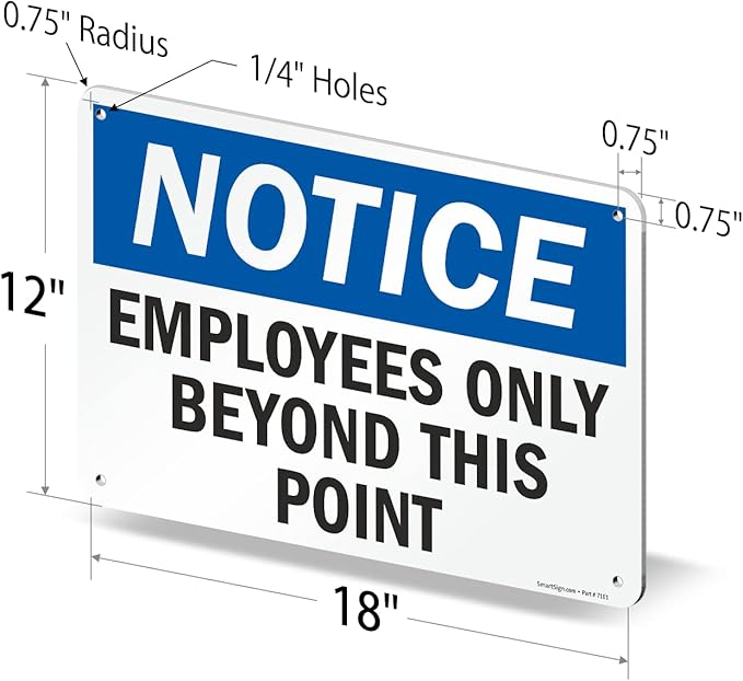 SmartSign 12 x 18 inch “Employees Only Sign, Employees Only Beyond This Point Sign” Metal Sign, 63 mil Laminated Rustproof Aluminum, Blue, Black and White, Made in USA