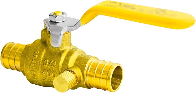 WiseWater 3/4 Inch X 3/4 Inch PEX Ball Valve with Drain, Brass Plumbing Fitting, Full Port Water Stop Shut Off Valve (5pack)