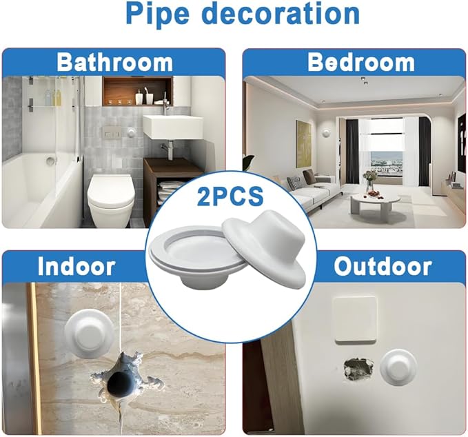 3"Pipe Wall Hole Covers,Water Pipe Cover Escutcheon Caps Plumbing Caps,Self-Adhesive Plugs Round Shower Pipe Caps for Concealing Wall Bathroom Faucet Toilet Air Conditioner Holes Decoration,White