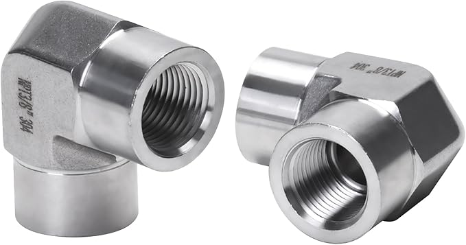 90 Degree Street Elbow - 3/8" NPT Female to 3/8" NPT Female Stainless Steel 304 Heavy Duty Forged Barstock Street Elbow Adapter Pipe Fitting (pack of 2)