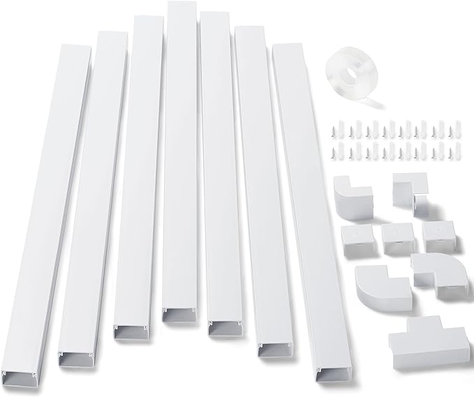 126in Cord Hider Kit, ZhiYo Wire Hiders for TV on Wall, Paintable Cable Management Kit, Wire Cover for Wall Mount TV, White Cable Raceway, Cord Cover Wire Management Kit, 8 x L15.7in W1.18in H0.67in