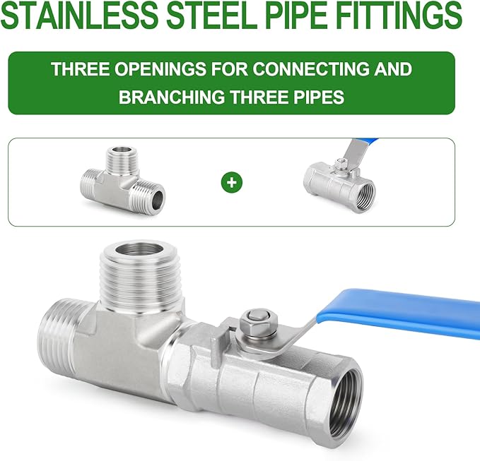 TAISHER 1PCS Forging of 316L Stainless Steel Tee Pipe Fittings, 1/4" x 1/4" x 1/4" NPT Male Pipe Fittings