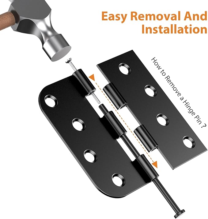 3 Pack Matte Black Door Hinges 4 Inch, Heavy Duty Exterior Hinges with Square & 5/8" Radius Corners, Quiet Removable Pin Design for Front & Back Residential Doors