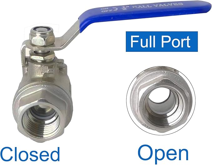 Full Port Ball Valve 1/2" NPT Heavy Duty Stainless Steel 304 For Water,Oil and Gas with Blue Handles （pack of 2）