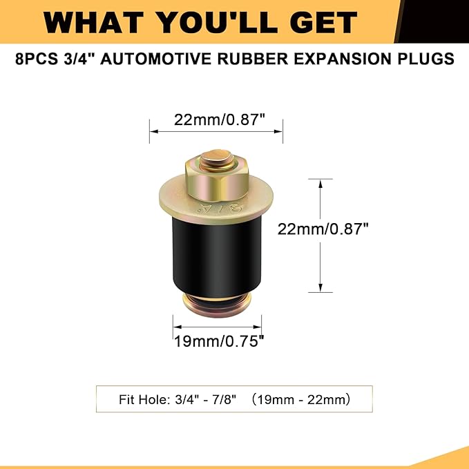 Siptenk 3/4" Freeze Rubber Expansion Plug 8 pcs, Automotive Rubber Expandable Freeze Plugs for Engine