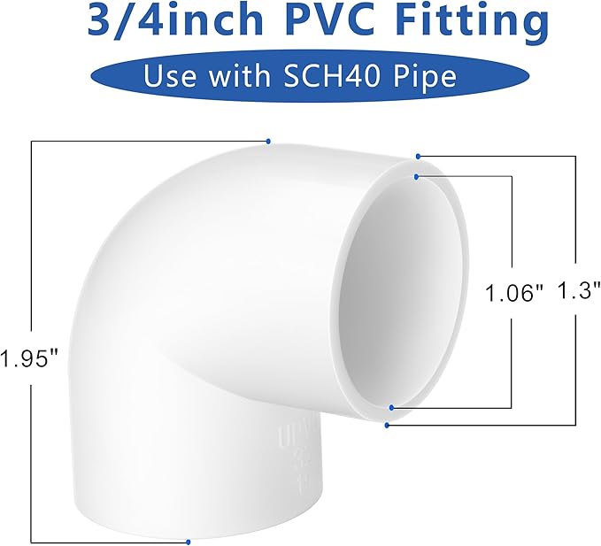 3/4 Inch PVC Fittings Elbow 90 Degree 2-Way 14-Pack, PVC Pipe Fitting Connector for Building Furniture, DIY Corner Elbow Fitting for Pipe Connections, Greenhouse, Shed and Tent Connection, Pool