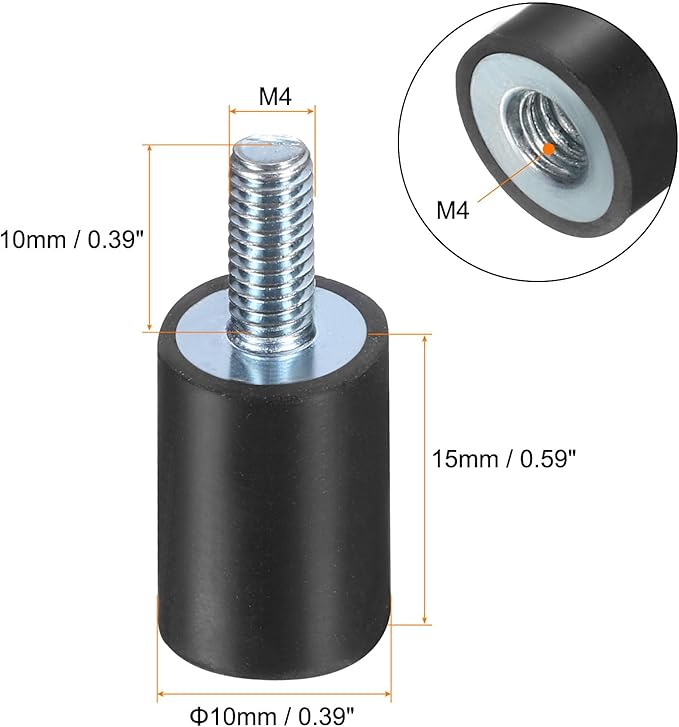 uxcell 6pcs M4x10mm Rubber Isolator Mounts with Studs 10x15mm Male Female Vibration Shock Absorber Zinc Plated Cylindrical Thread Mounts Anti Vibration Isolators with 6pcs M4 Lock Nuts