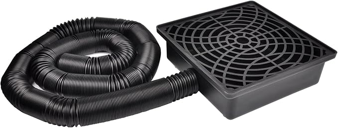 Low Profile Catch Basin Drain Kit Downspout Extender, 12"×12" Catch Basin Gutter Downspout Extensions with 2" ID Flexible Pipe, Pipe Stretched Length 16.4ft, Rainwater Drainage System