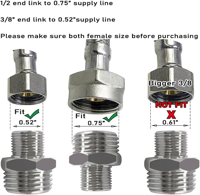 Beduan RV Faucet Adapter 1/2" Male to 3/8" Male Brass Faucet Supply Line Adapter for RV Kitchen Plumbing Water Hose Pipe Connector (Pack of 4)