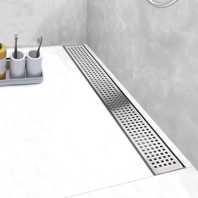 Linear Shower Drain, Shower Drain 48 inch with Removable Grate Cover, Professional AISI 304 Stainless Steel Shower Floor Drain, Shower Drain with Hair Catcher and Leveling Feet