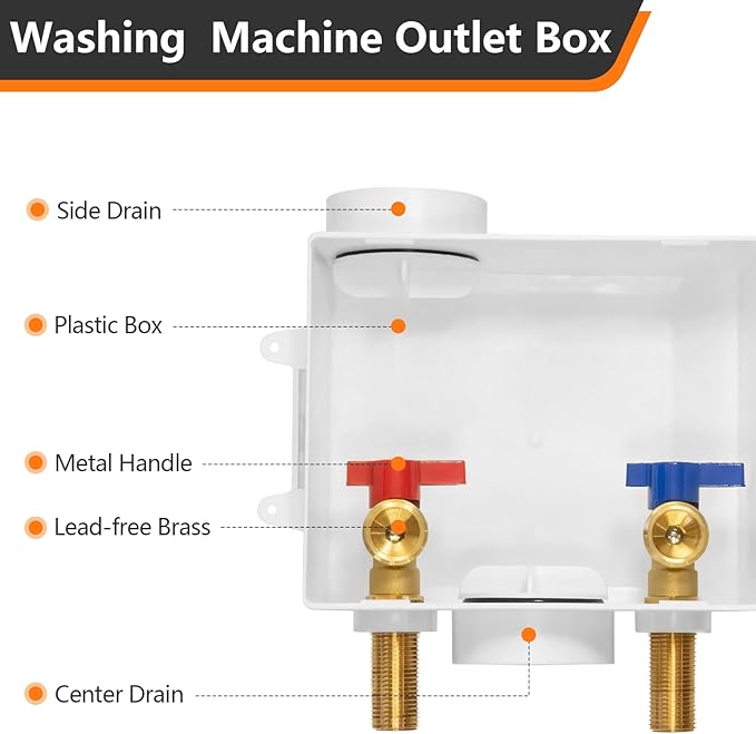 1-Pack HeSun Washing Machine Outlet Box, 1/2 Inch MIP(Sweat) Inlet x 3/4 Inch MHT Outlet Connection, Laundry Pex Washer Outlet Box(WM001)